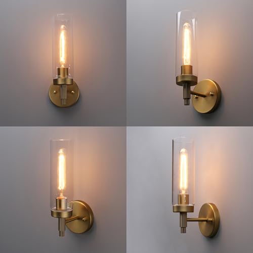 Image of Phansthy Rustic Industrial Wall Sconce Light with 3.14 inch /8cm Tubular Clear Glass Lampshade (Single Sconce Antique)