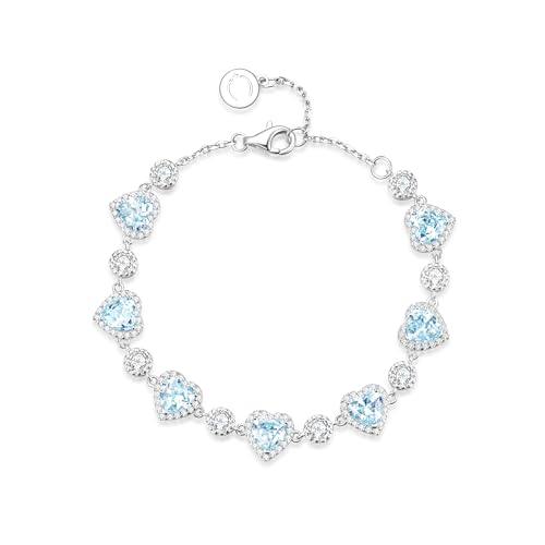 [FANCIME] テニス ブレスレット レディース「Ms Charming」ハート モチーフ アクアマリン 3月 誕生石 テニス 腕輪 ラウンド CZジルコニア シルバー 女性 ファッション お出かけ クリスマス 記念日 誕生日 プレゼント ギフトラッピング付き