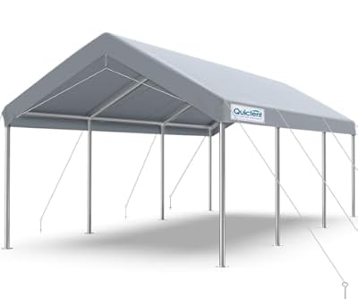 Quictent 10’x20’ Heavy Duty Carport Car Canopy Galvanized Car Boat Shelter with Reinforced Steel Cables-Silver Gray