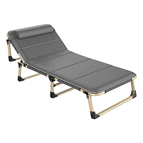 Portable Folding Camping Cot with Pillow, Adjustable 4-Position Adults Reclining Chaise, Portable Compact Bed Perfect for Home, Office Nap, Outdoor Camp, Beach, Patio
