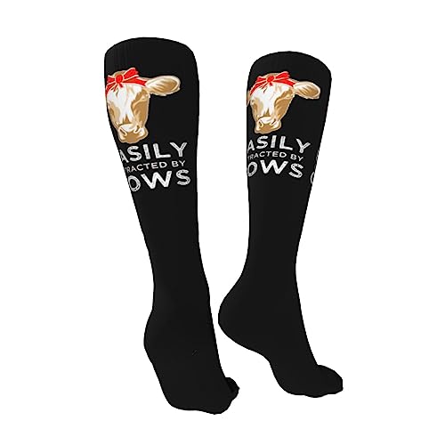 Cow Gifts For Women Girls Cute Easily Distracted Knee High Socks For Women Long Tube Socks Athletic Compression Socks Unisex High Socks Girls2