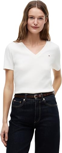 Tommy Hilfiger Women’s Short Sleeve T-Shirt New Slim Cody V-Neck, White (Nos Ecru), M