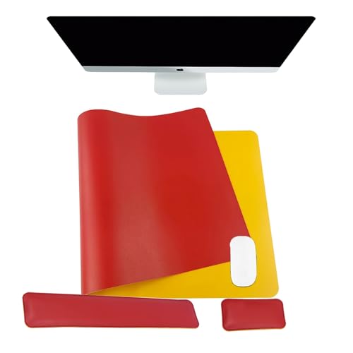 Sous-main cuir antidérapant rouge 70x35 cm avec tapis de souris imperméable pour grand bureau