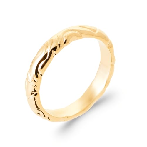 Bague Alliance en Plaqué Or 18 Carats pour femme et homme, motif relief contemporain 4 mm