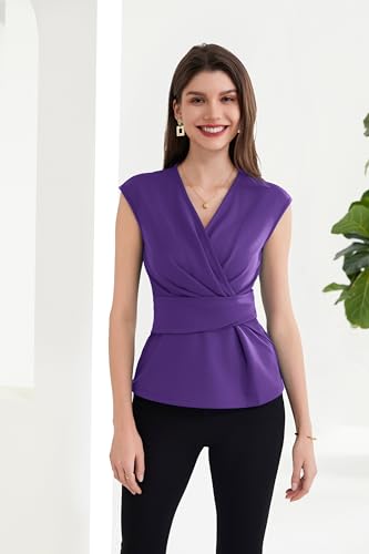 GRACE KARIN Mujeres Blusa Casual con Mangas Cortas y Cuello en V Cruzado Fruncido Elástico
