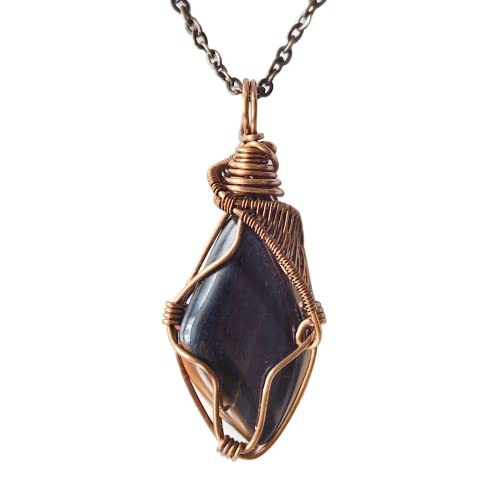 Designs by Nature Gems Handmade Men's Blue Tiger's Eye Necklace 24 Inch Chain Antique Bronze, June Birthstone