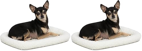 Image of MidWest Homes for Pets QuietTime XXS Dog Bed - White Fleece Bolster, Ultra-Soft and Machine Washable, Fits 18-Inch Crates and Carriers, for Small Dogs and Cats (Pack of 2)