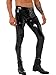 Fldy Men Black Latex Pants Sexy Open Butt Crotchless Wetlook Leather Leggings Pole Dance Trousers Black A Large