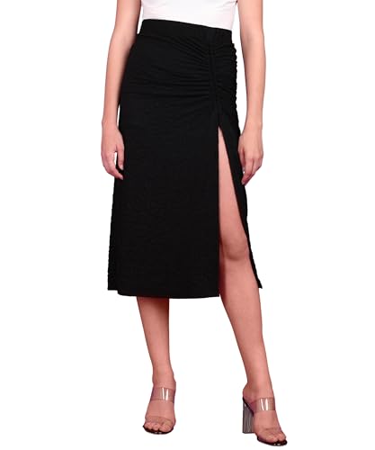 Image of POPWINGS Women Casual Beige Long Slit Self Design Solid Skirt | Women Trendy Skirt