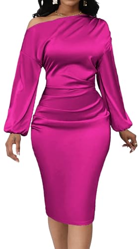 Image of Yiershu Women's Fall Off Shoulder Bodycon Dress Elegant Long Sleeve