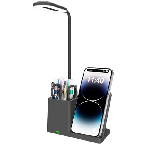MONMOB Modern Pen Holder Pencil Holder with Lamp and 15W Wireless Charging Stand Black