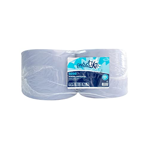 Bobinas de Papel Industrial de celulosa Azul | 100% Pasta Virgen | Pack de 2 | Acabado Laminado | 3 kg por Rollo | Marca Práctiko