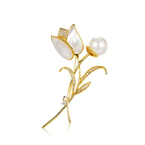 Broche tulipes blanches en strass de perle, cadeau idéal pour femme