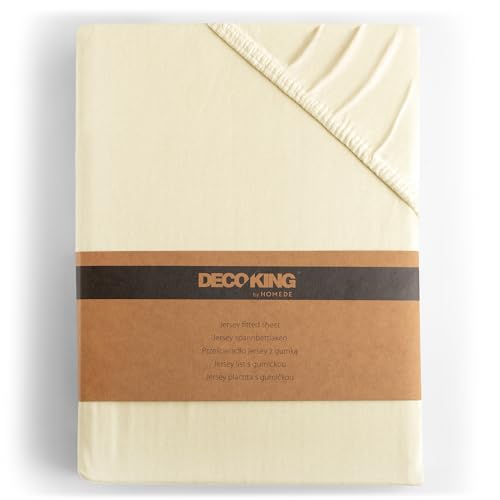 DecoKing Spannbettlaken 180x200 200x200 cm 100% gekämmte Baumwolle Creme Spannbetttücher Jersey...