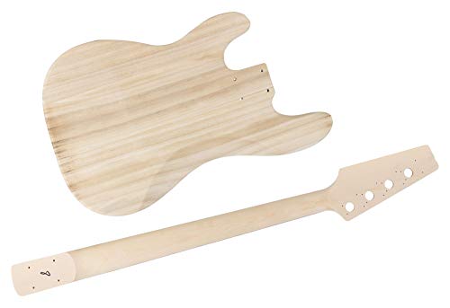 Rocktile E-Bass Bausatz PB-Style - DIY E-Bass Komplettbausatz inklusive Elektronik - Paulownia Korpus - Ahorn Hals - Palisander Griffbrett - Split-Coil Pickup - Natur