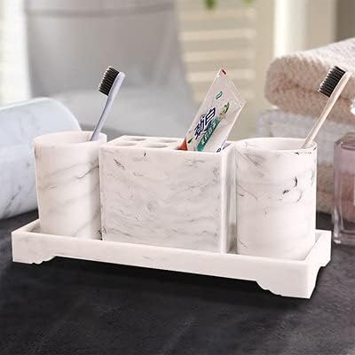Four-Piece Set Nordic Marble Texture Resin Brushing Cup Lotion Bottle Tray Bathroom Supplies Accessories Toothbrush Holder (9)
