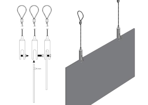 Image of STAS Suspension Set with Panel Hanger (6 mm) and Fixed Loop Mount (for Panels up to 6 mm) (Pack of 2)