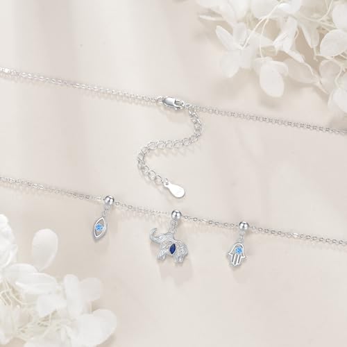 YAFEINI Elephant Necklace Sterling Silver Elephant Charm Necklace Hamsa Hand Charm Evil Eye Jewelry Gifts for Women4