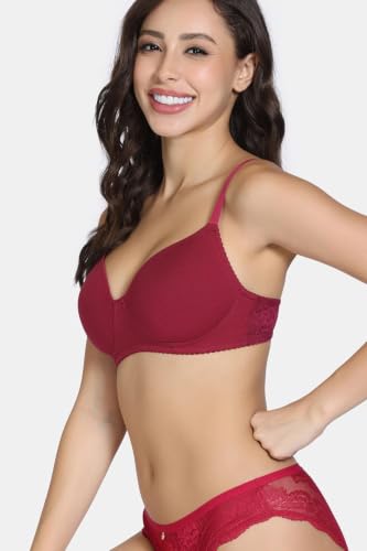 Image of Zivame Padded Non Wired 3 /4Th Coverage T-Shirt Bra - Beet Red