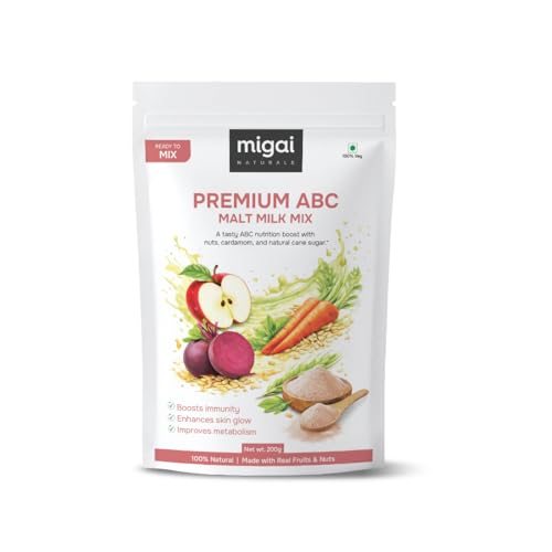 Premium ABC Malt Mix from Migai Naturals | Apple Beetroot Carrot Malt Drink Mix | ABC Health Drink Powder | With Almond Cashew & Cardamom | 100% Natural | No Preservatives | No Artificial Ingredients | With Natural Cane Sugar | For Kids & Adults | 200g