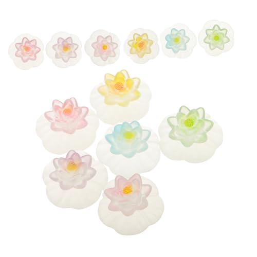 FUNOMOCYA Resin Lotus Lights Realistic Miniature Figurines 12pcs Set DIY Micro Landscape Garden Decor