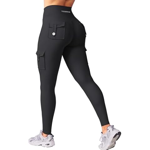 YEOREO Workout Cargo Leggings with Pockets for Women Hidden Scrunch Butt Lifting Hedda Leggings Compression Gym Yoga Pants Black S Cover