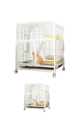 VoyageView折りたたみ式二層式猫ケージ、ドア付き、掃除簡単、脱走防止、組み立て簡単、ブラック (ホワイト)