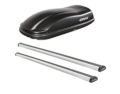 Farad HY64F30+AZ03030036 - Box da Tetto Marlin 400 LT Nero + Barre PORTATUTTO in Alluminio per Auto con Railing O Profili INTEGRATI