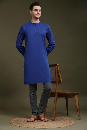 Men's Cotton Henley Shirts Long Sleeve Band Collar T-Shirts Longline Kurta Beach Shirts with Pocket3