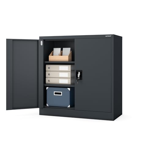 Jan Nowak Kleiner Aktenschrank C001B Büroschrank Metallschrank Lagerschrank 2 Verstellbare Fachböden Pulverbeschichtet Abschließbar 92,5 cm x 90 cm x 40 cm (Anthrazit)
