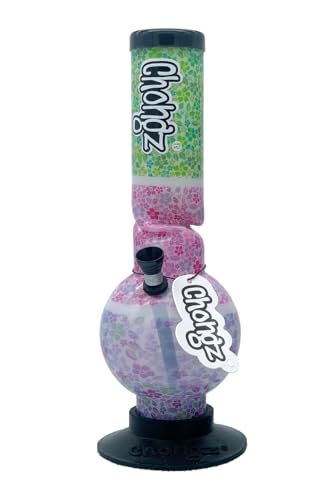 Chongz Acrylic 30cm Mosaic Museum Bubble Ice Twist Bong artistic Design legendary performance heavy duty rubber base with moulded chongz logo (Green Pink & Purple)