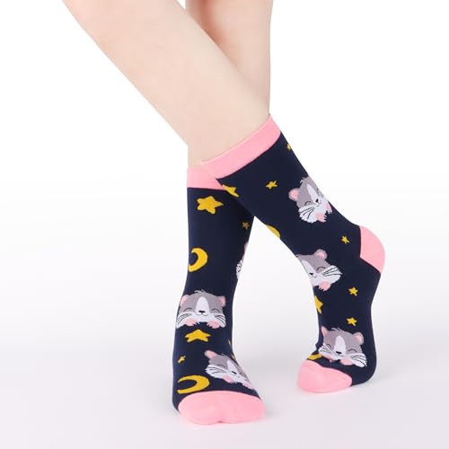 Jeasona 5 Pairs Hamster Socken Damen 35-38 Zwerghamster Zubehör Tiersocken Lustige Socken Lang