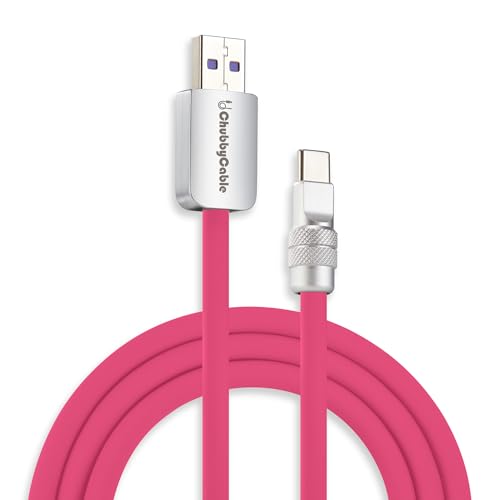 Image of chubbycable Chubby 2.0 Fast Charging Cable Durable Soft Silicone USB C Cable 120W Extra Thick Charger Cord Compatible with iPhone 17-15 Series iPad, Rose Red, USB-A to Type-C, 9.8 FT