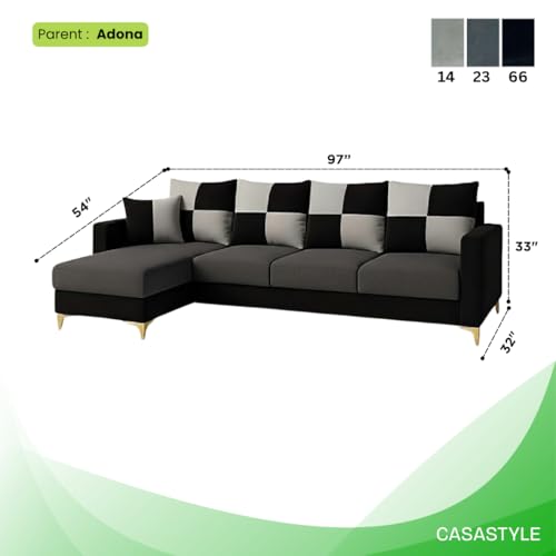 Image of CASASTYLE Brogan 5 Seater Fabric LHS L Shape Sofa Set (Dark Grey-Black) in Premium Velvet Finish | Durable Comfort | Ideal for Living Room
