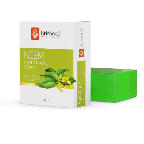 Image of Krishna's Neem Handmade Soap - 100 g each (Pack of 4) |Neem Bathing Soap for Acne | Natural Soap with Essential Oils