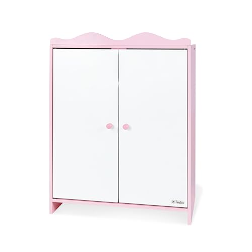 PINOLINO Armario para muñecas 'Jasmin', con 1 Estante, 1 Barra de Colgar y 3 Perchas, Mueble de muñeca para niñas a Partir de 2 años Rosa/Blanco