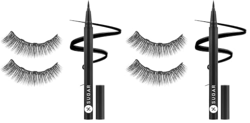 Image of SUGAR Cosmetics Maximeyes Drama Magnetic Eyelashes & Pencil Eyeliner, Matte Finish - 03 Melodrama - Bold & Dramatic (Volumizing) - 3 Ml, Black (Pack of 2)