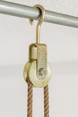 Image of Red Hate Solid Metal Roller Pulley with Hook for Lifting Rope, Gym, Exercise, Pull up bar, Climbing, Hanging, Gold