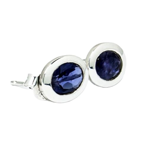 Boucle d'oreille puce en iolite naturelle argent 925 le cadeau minimaliste unisexe idéal