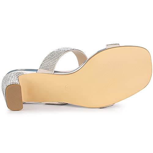 Allegra K Allegra K Women's Rhinestone Chunky Heel Silver Slide Heel Sandals 10 M US
