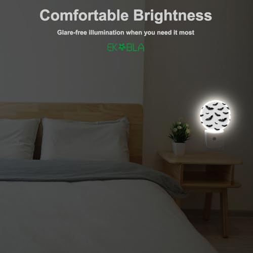 Image of EKOBLA Bat Night Light, Seasonal Black Bat and Spider Halloween Night Lights Plug Into Wall with Auto Sensor for Bedroom and Staircase
