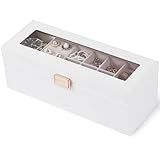 Dajasan Jewelry Boxes for Women Girls, Jewelry Organizer Box, 2-Layer Jewelry Storage Box, Jewelry Holder Organizer Box for Watch, Clear Lid, PU Leather (White)