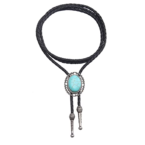 Coolla Bolo Tie Neckties Leather Choker Necklace Vintage Turquoise Pendant For Women,Men (Oval-Turquoise-Silver) #TOP4
