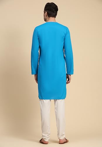 Image of SKAVIJ Men's Pure Cotton Solid Kurta Pajama Set Round Neck Casual Yoga Dress
