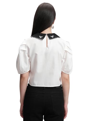 Image of Tokyo Talkies Women's Pointed Collar Puff Sleeves Casual Top | Stylish & Comfortable | Perfect for Everyday Wear | Tops for Woman | Women Tops | Stylish Top