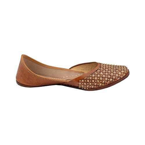 Image of KORAKARI Women's Traditional Ethnic Amber Punjabi Jutti, Leather Flat Comfortable Mojaris for Girls