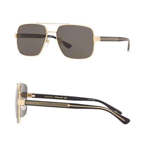 Image of Gucci GG0529S Lettering Logo Square-Shaped Non-Polarized Sunglasses for Men - Includes Luxury Eyewear Kit - Gold Frame with Gray Lens