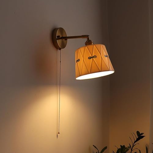 OEUBEQ Aplique de Pared Moderno de Vidrio lechoso, Aplique Moderno de Mediados de Siglo, luz de Pared Estilo Granja con Interruptor de Cadena, lámpara de Pared Vintage Dorada Ajustable p