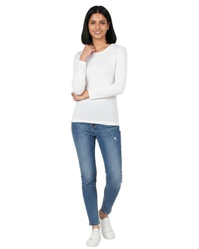 Image of HELGA Ivano Women's Organic Cotton Full Sleeve T-Shirt | Super Combed Cotton Rich | Plain Round Neck | Soft, Breathable, Eco-Friendly Casual Top for Everyday Wear