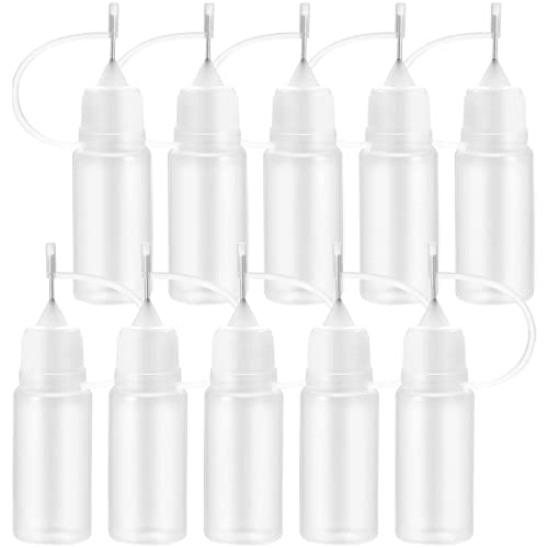Gunwon 10Pcs 10ml Precision Needle Tip Glue Bottle,Needle Tip Applicator Squeeze Bottles,Liquid Dropper Filling Bottles,Needle Tip Bottles Liquid Flux Dispenser Applicator,DIY Quilling Tool